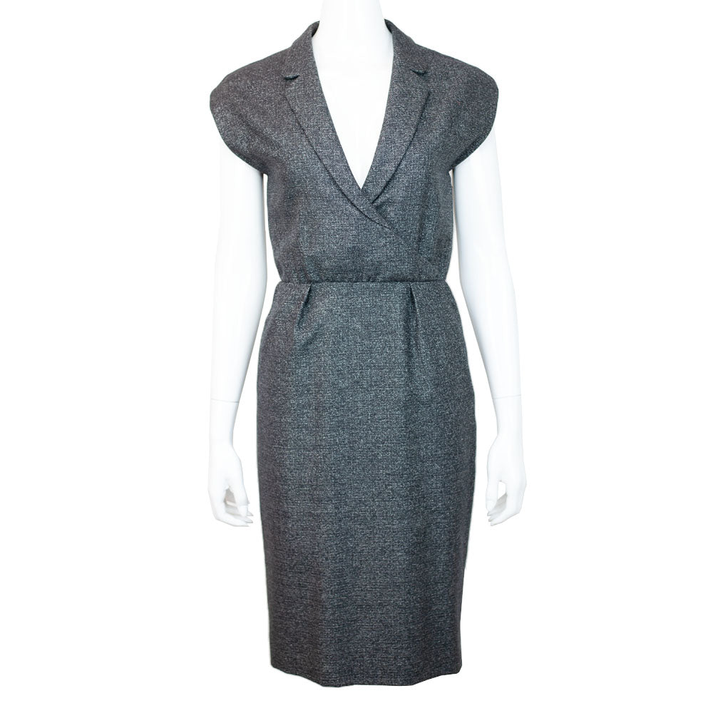front view of Yves Saint Laurent Edition 24 Charcoal Cap Sleeve Sheath Dress