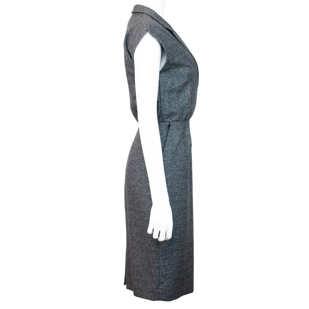 side view of Yves Saint Laurent Edition 24 Charcoal Cap Sleeve Sheath Dress