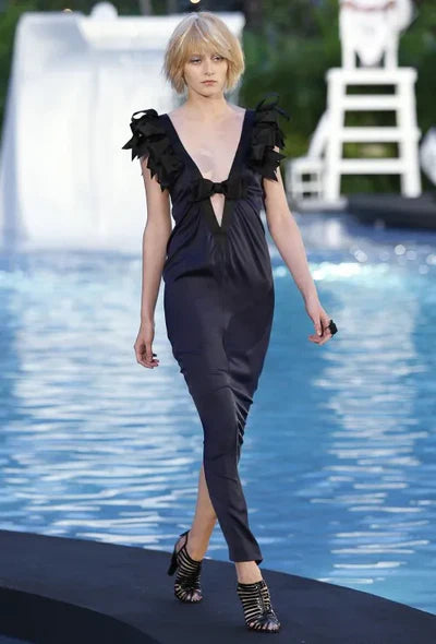 Chanel Cruise 2009 Navy Blue/Black Silk Bow Dress