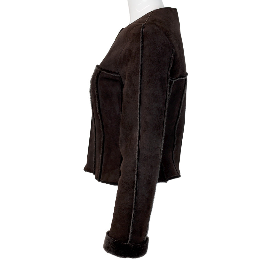 side view of Chanel Vintage Brown Shearling Crop Jacket