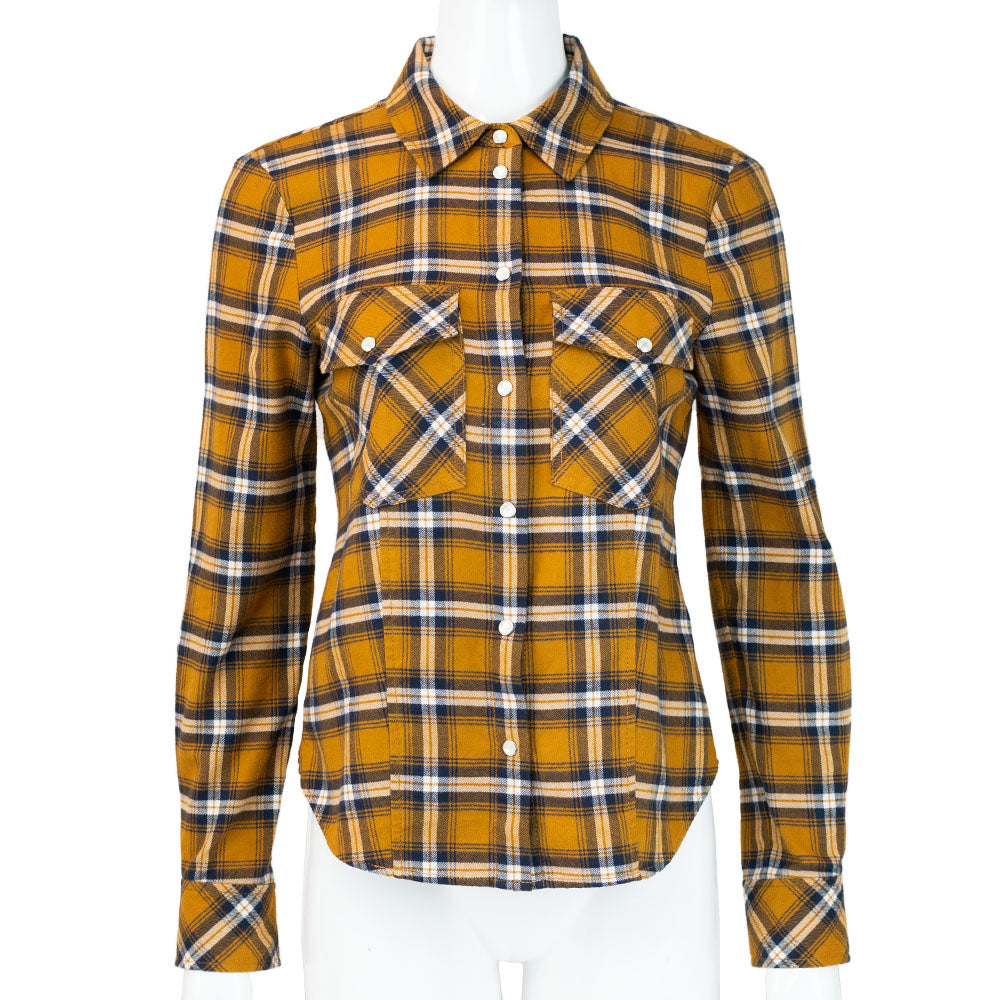 front view of Veronica Beard Mustard & Navy Flannel Shirt
