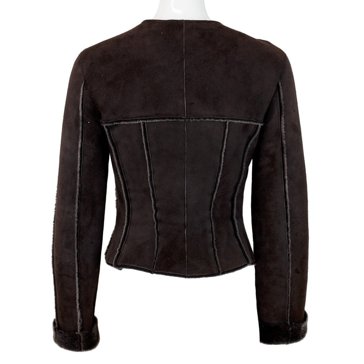 back view of Chanel Vintage Brown Shearling Crop Jacket