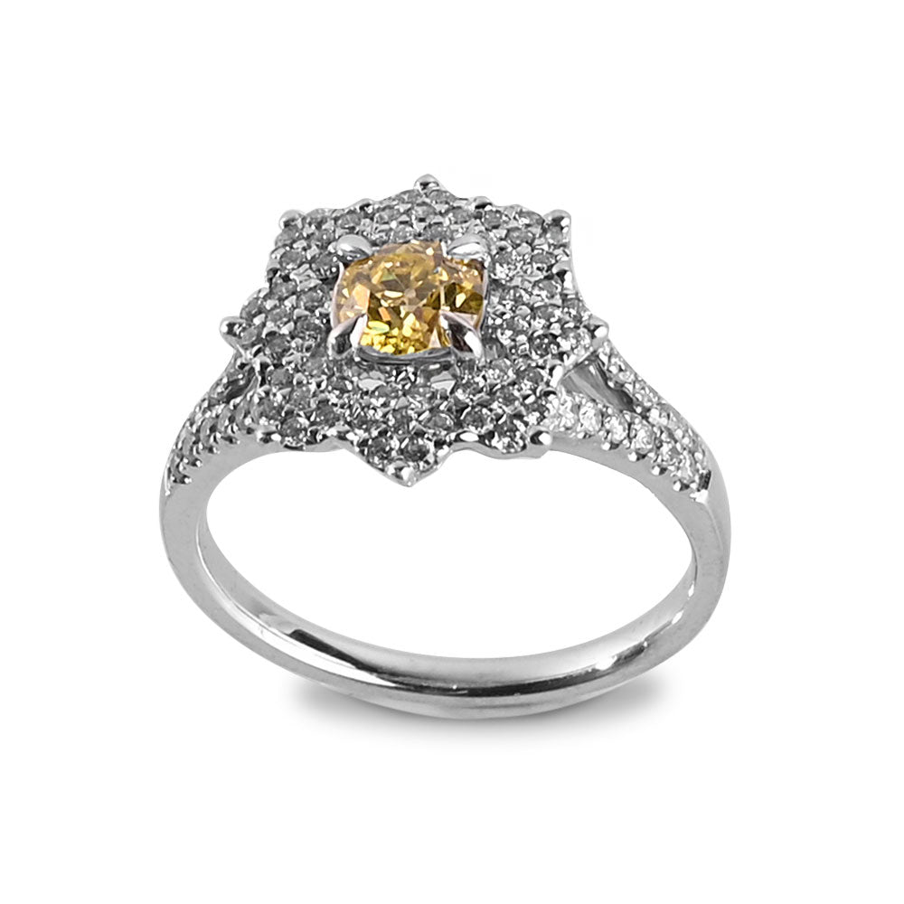 18 KT White Gold & Diamond Flower Engagement Ring