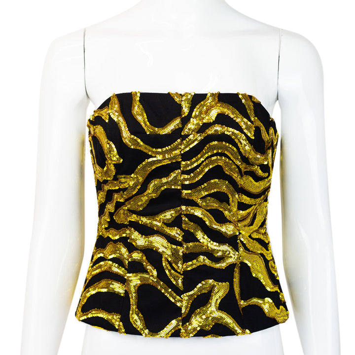 front view of Halpern Sequin Bodice Strapless Top