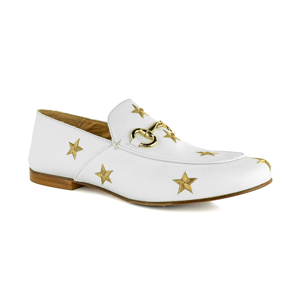 275 Central White Leather Star Horsebit Loafers