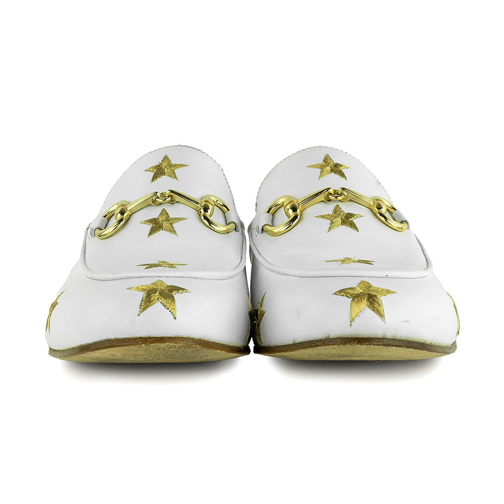275 Central White Leather Star Horsebit Loafers