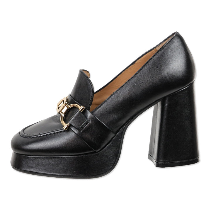 275 Central Black Leather Ornament Heel Moc Toe Fawn Loafer