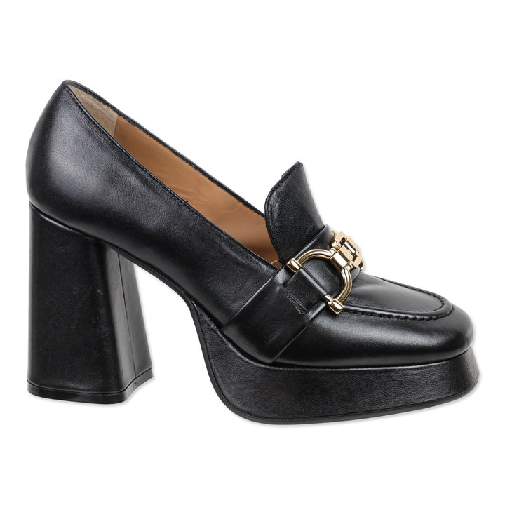 275 Central Black Leather Ornament Heel Moc Toe Fawn Loafer