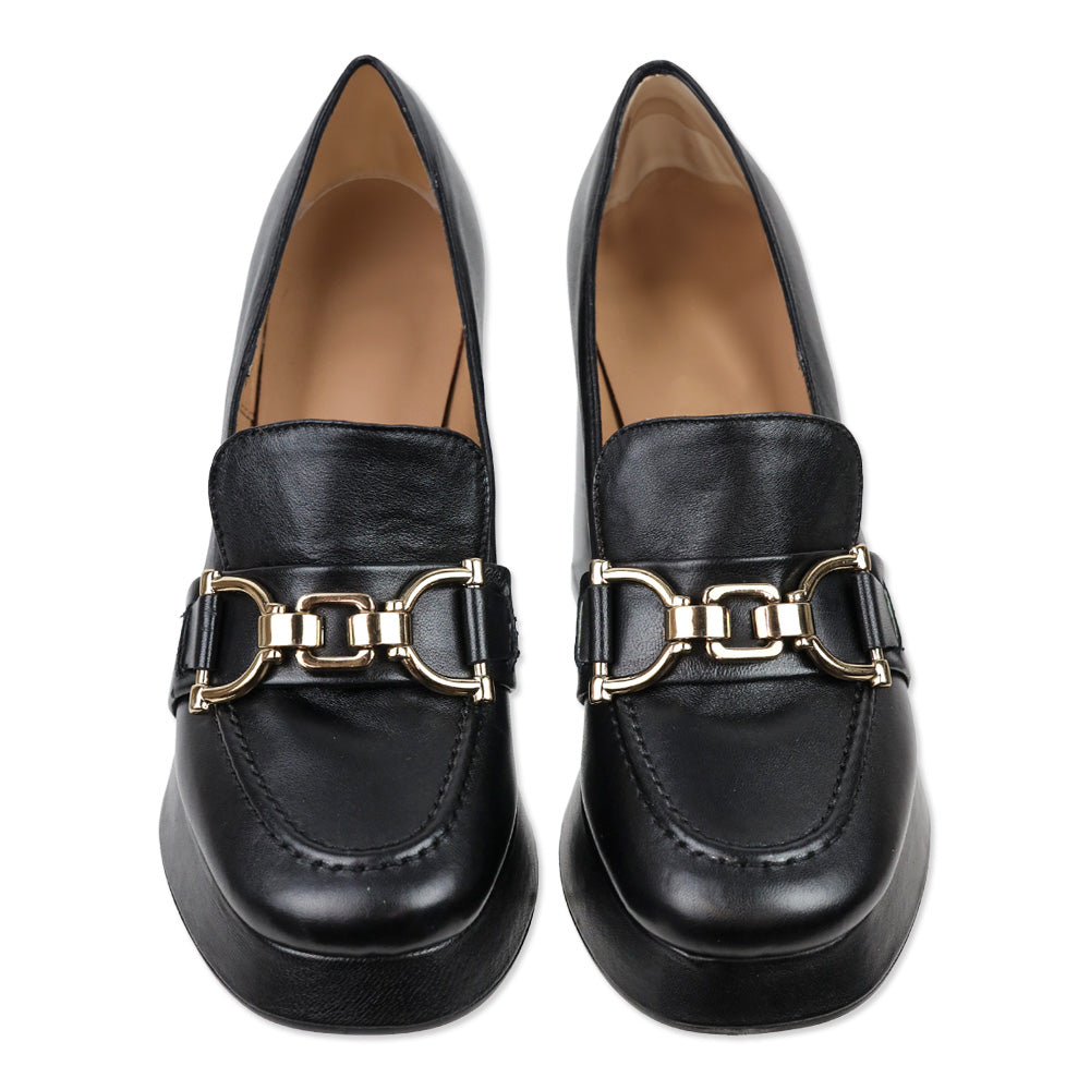 275 Central Black Leather Ornament Heel Moc Toe Fawn Loafer