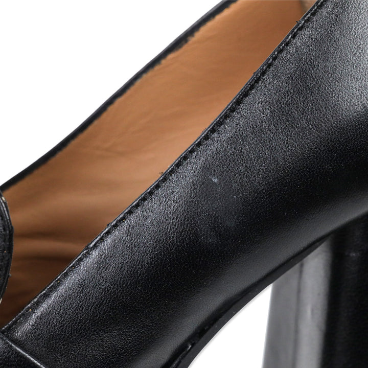 275 Central Black Leather Ornament Heel Moc Toe Fawn Loafer