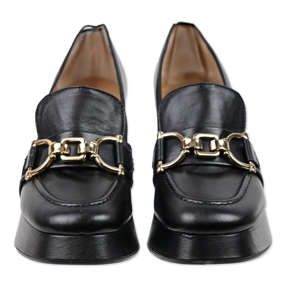 275 Central Black Leather Ornament Heel Moc Toe Fawn Loafer