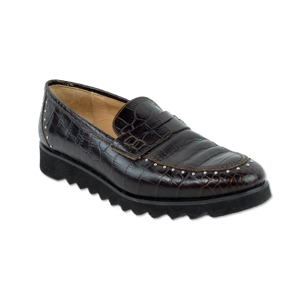 275 Central Black Sole Faux Croc Studded Loafers