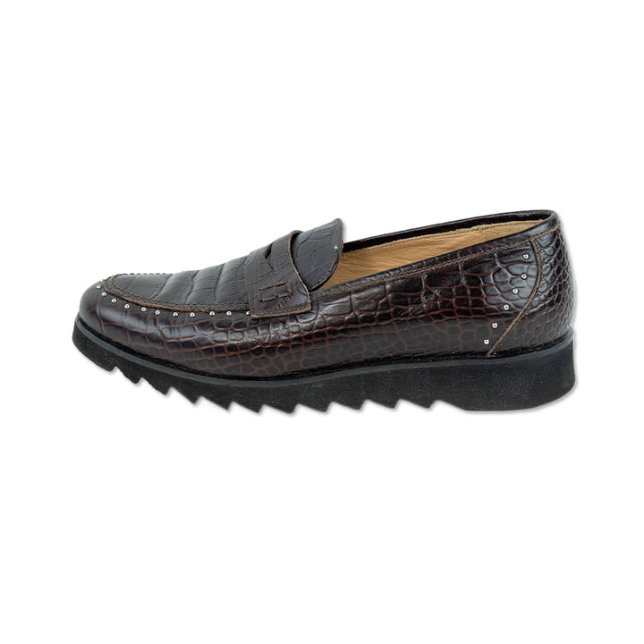 275 Central Black Sole Faux Croc Studded Loafers