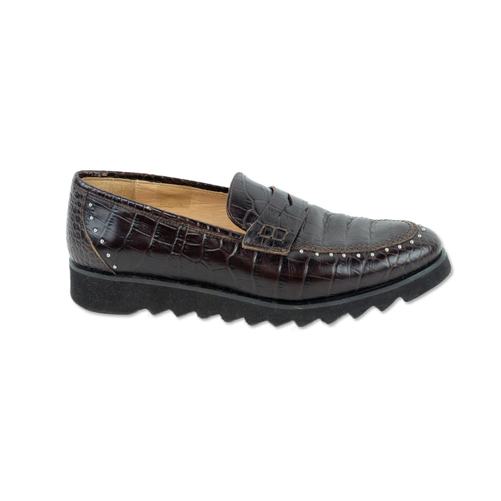 275 Central Black Sole Faux Croc Studded Loafers