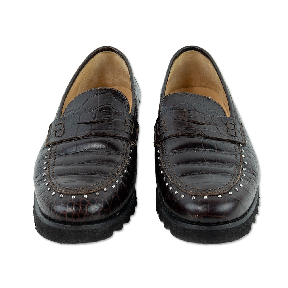 275 Central Black Sole Faux Croc Studded Loafers