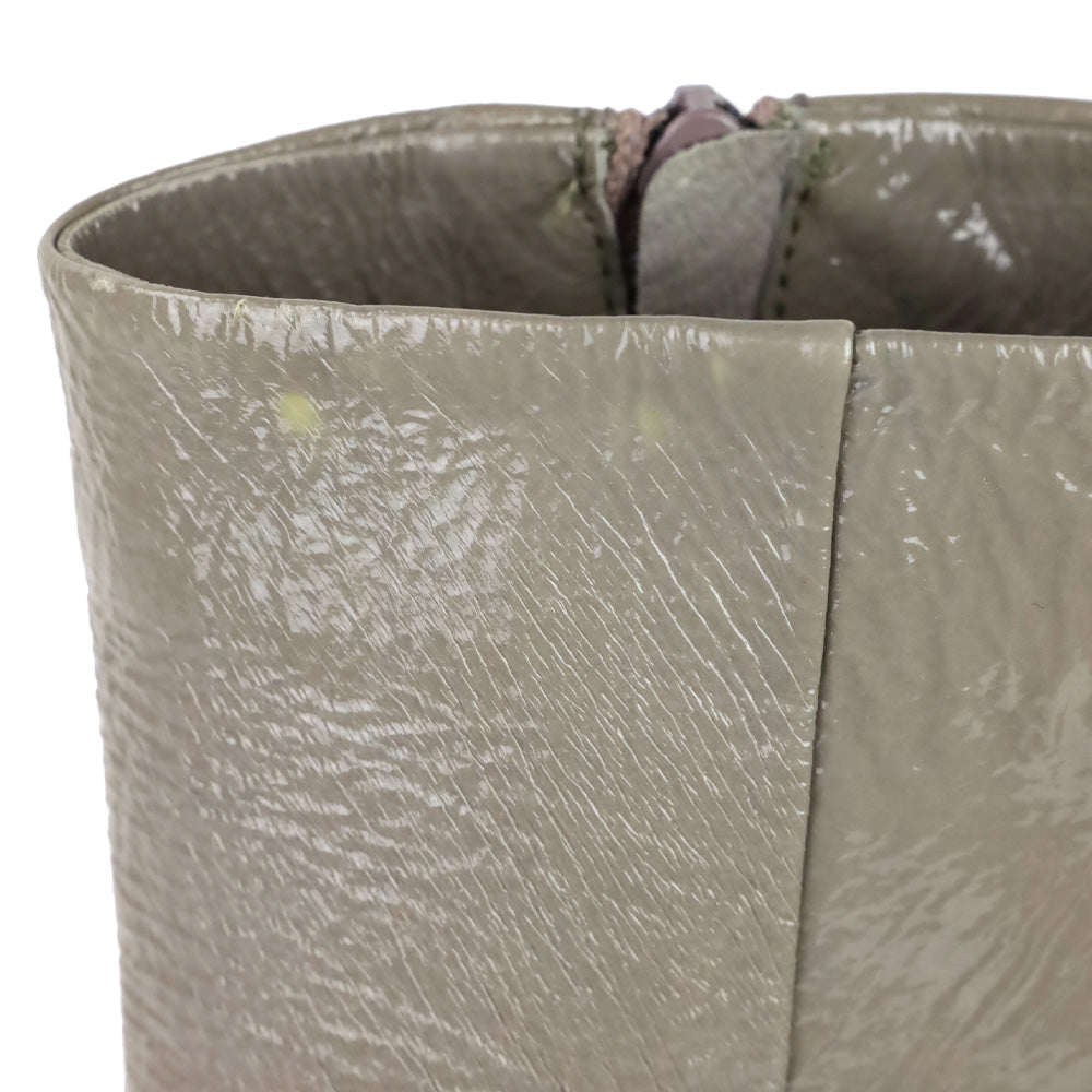 275 Central Grey Crinkle Patent Leather Square Toe Block Heel Ankle Boots