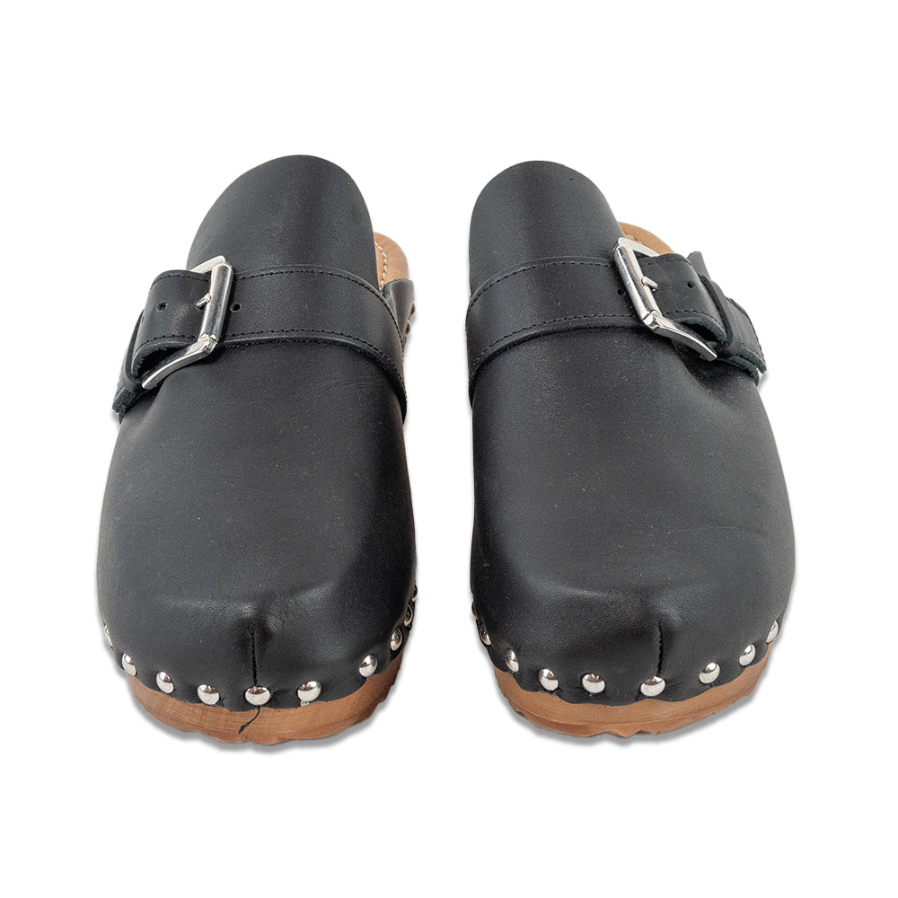 275 Central Sorokin Black Leather Wood Clog