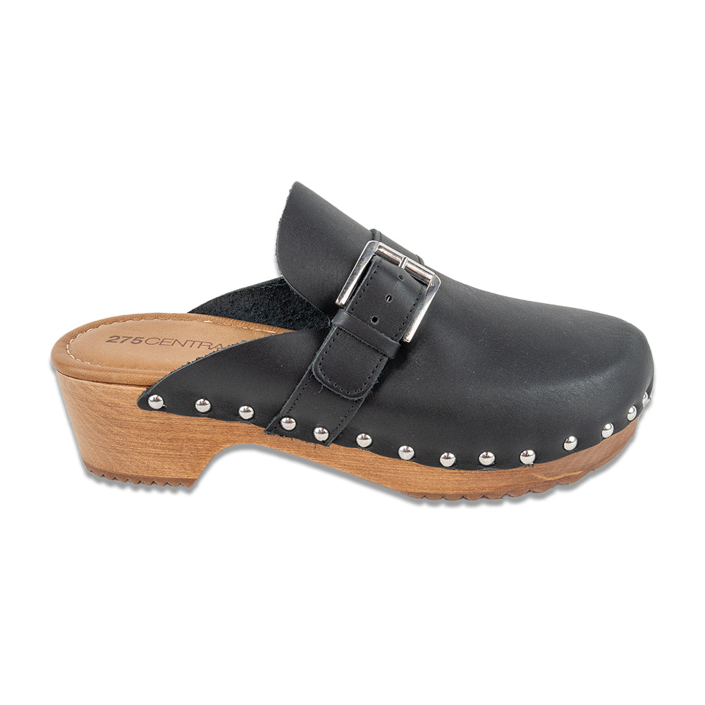 275 Central Sorokin Black Leather Wood Clog