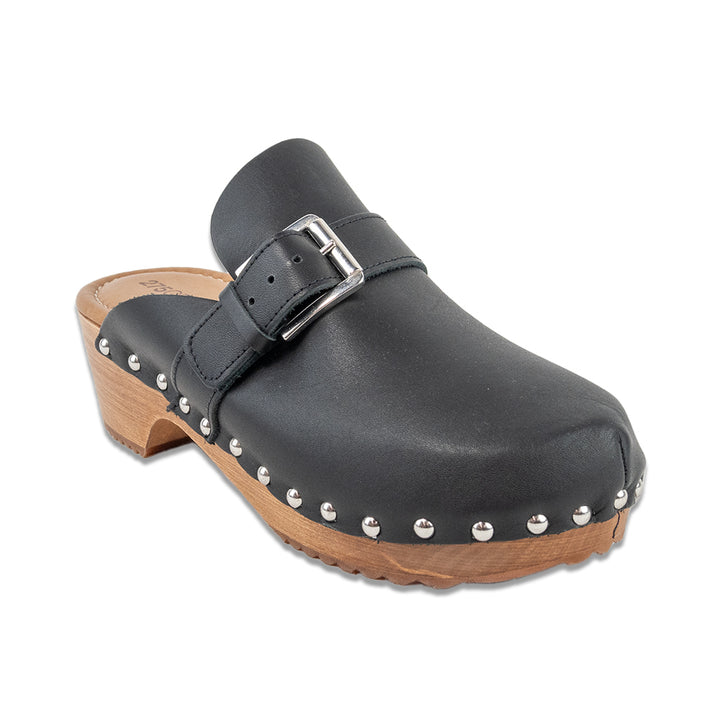 275 Central Sorokin Black Leather Wood Clog