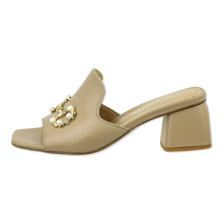 275 Central Tan Leather Pearl Horsebit Messi Slide Sandal