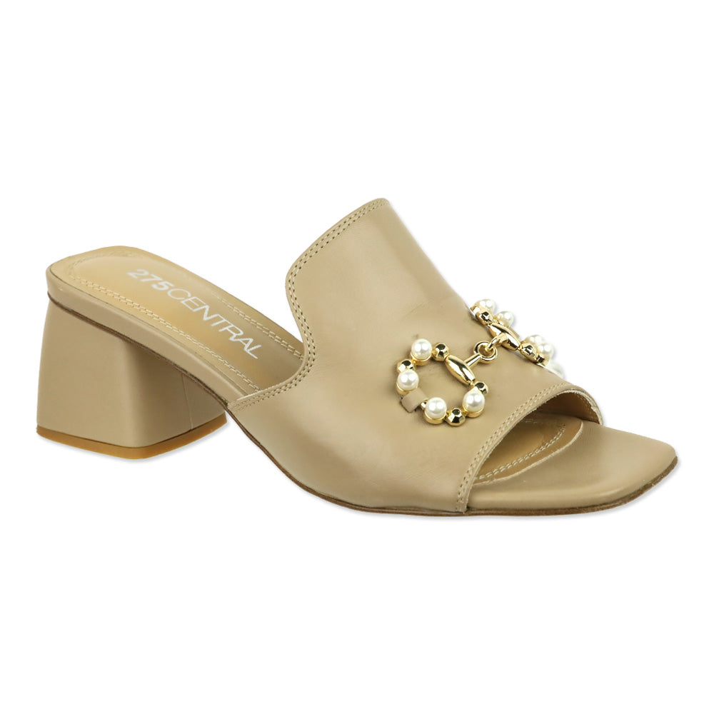275 Central Tan Leather Pearl Horsebit Messi Slide Sandal