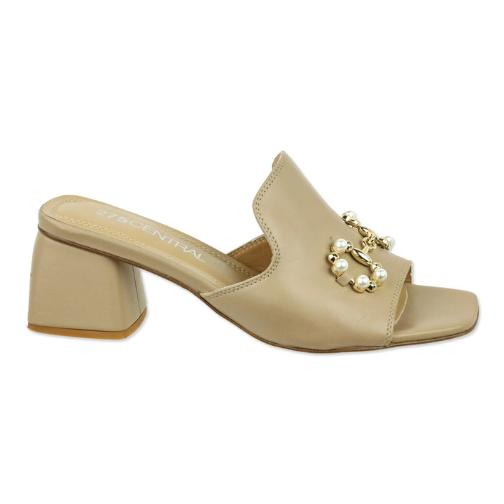 275 Central Tan Leather Pearl Horsebit Messi Slide Sandal