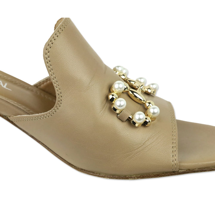 275 Central Tan Leather Pearl Horsebit Messi Slide Sandal