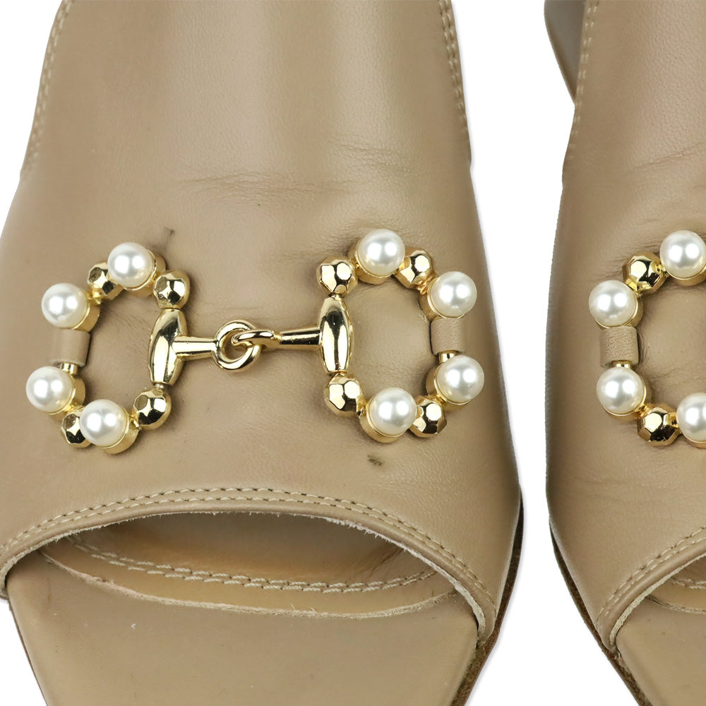 275 Central Tan Leather Pearl Horsebit Messi Slide Sandal