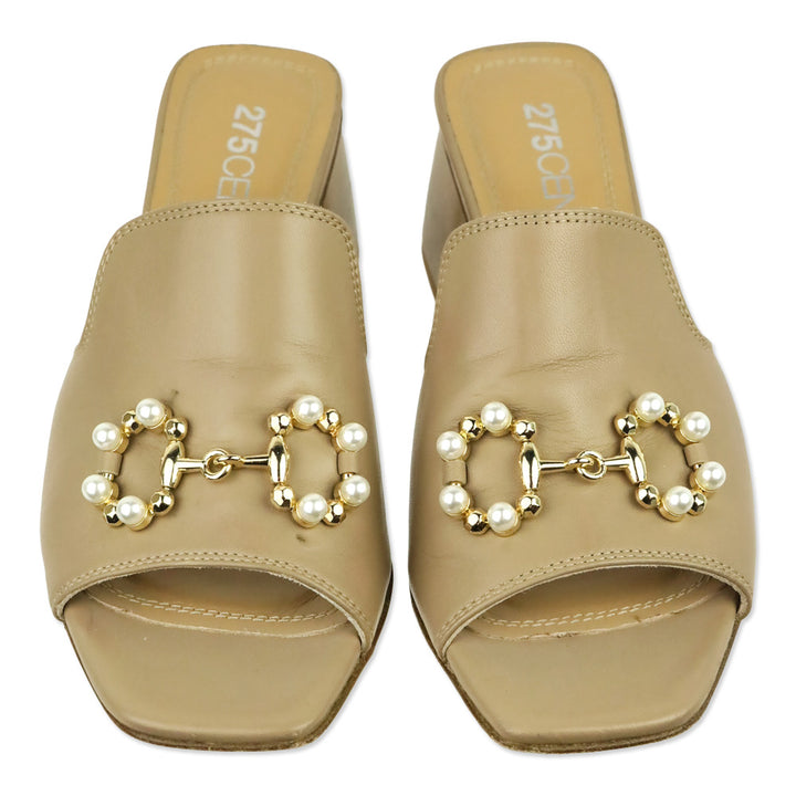 275 Central Tan Leather Pearl Horsebit Messi Slide Sandal