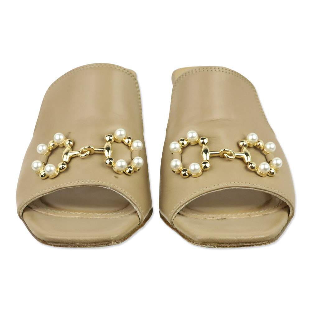 275 Central Tan Leather Pearl Horsebit Messi Slide Sandal