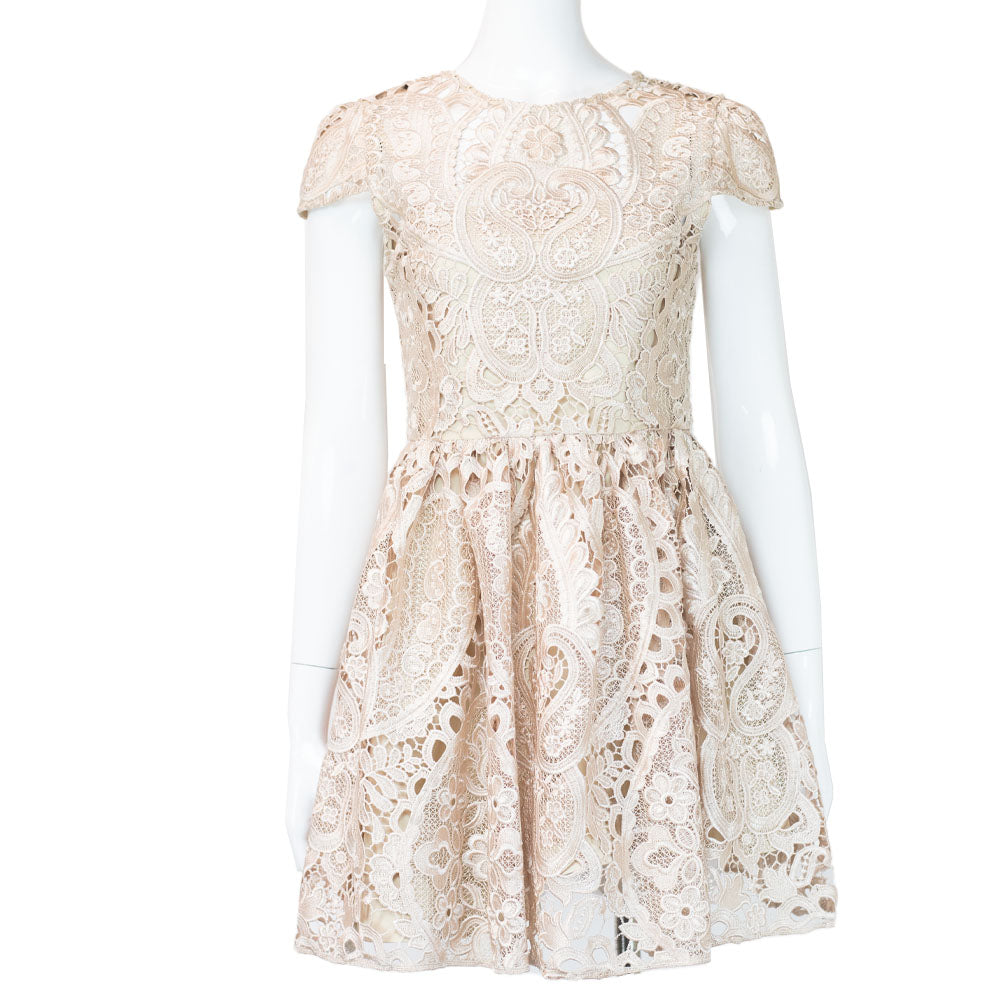 front view of Alice & Olivia Cream Eyelet Cocktail Dress