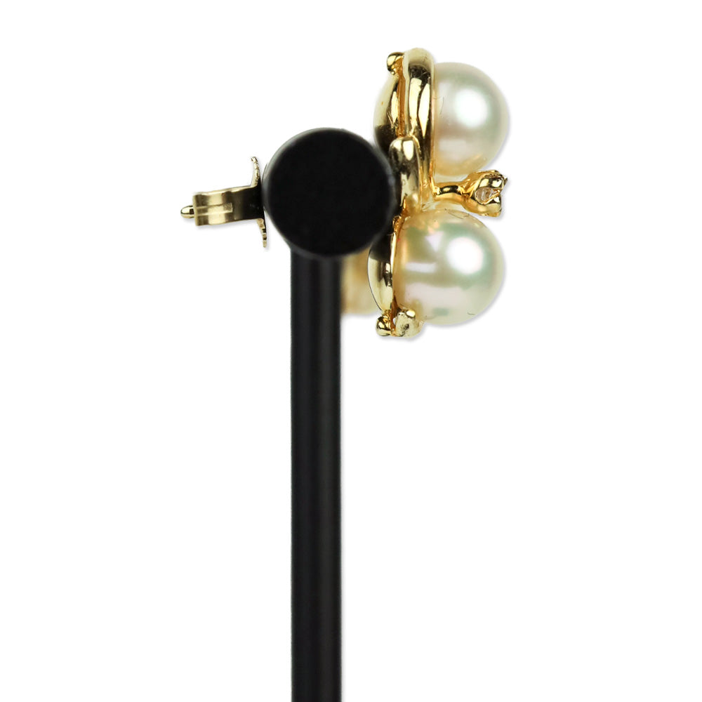 2 Pearl and Diamond Gold Stud Earrings