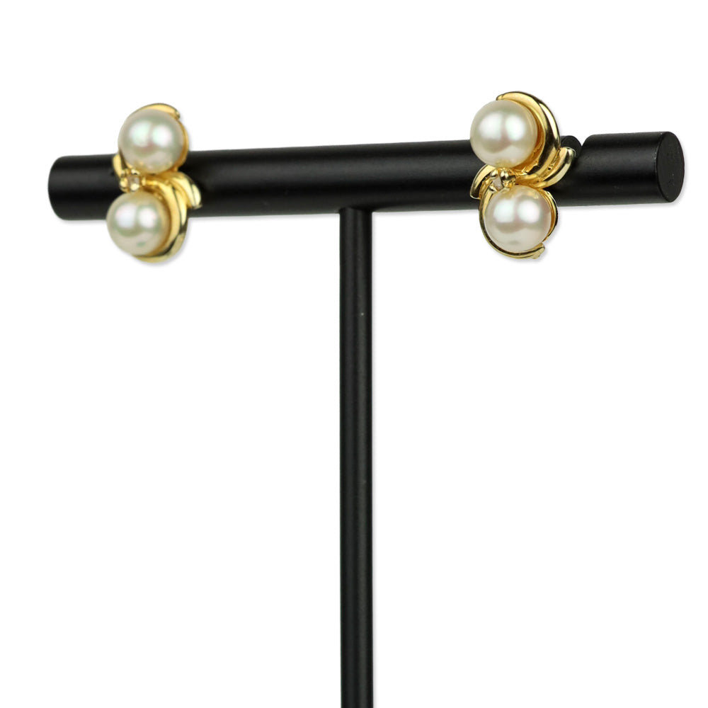 2 Pearl and Diamond Gold Stud Earrings