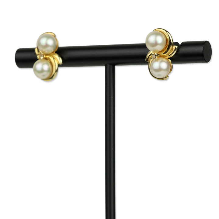 2 Pearl and Diamond Gold Stud Earrings