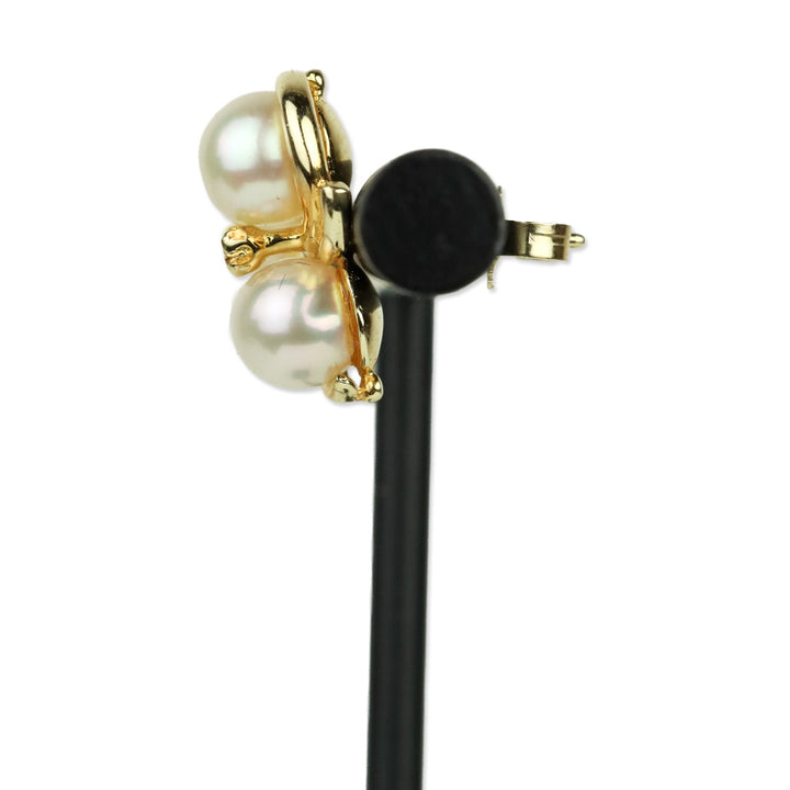 2 Pearl and Diamond Gold Stud Earrings