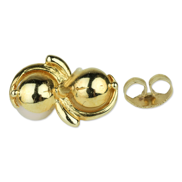 2 Pearl and Diamond Gold Stud Earrings