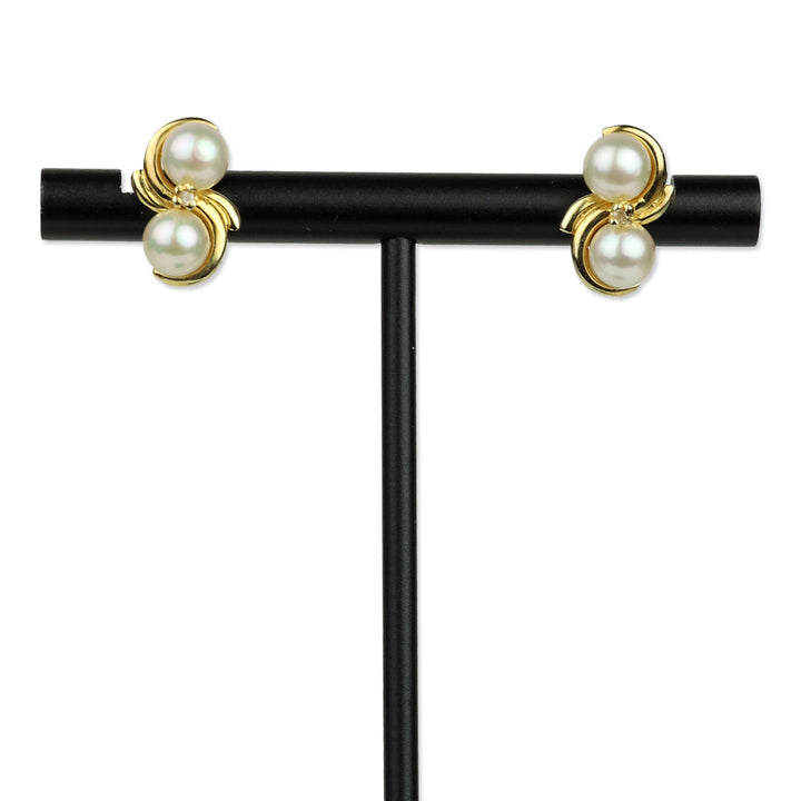 2 Pearl and Diamond Gold Stud Earrings
