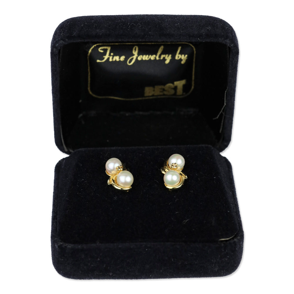 2 Pearl and Diamond Gold Stud Earrings