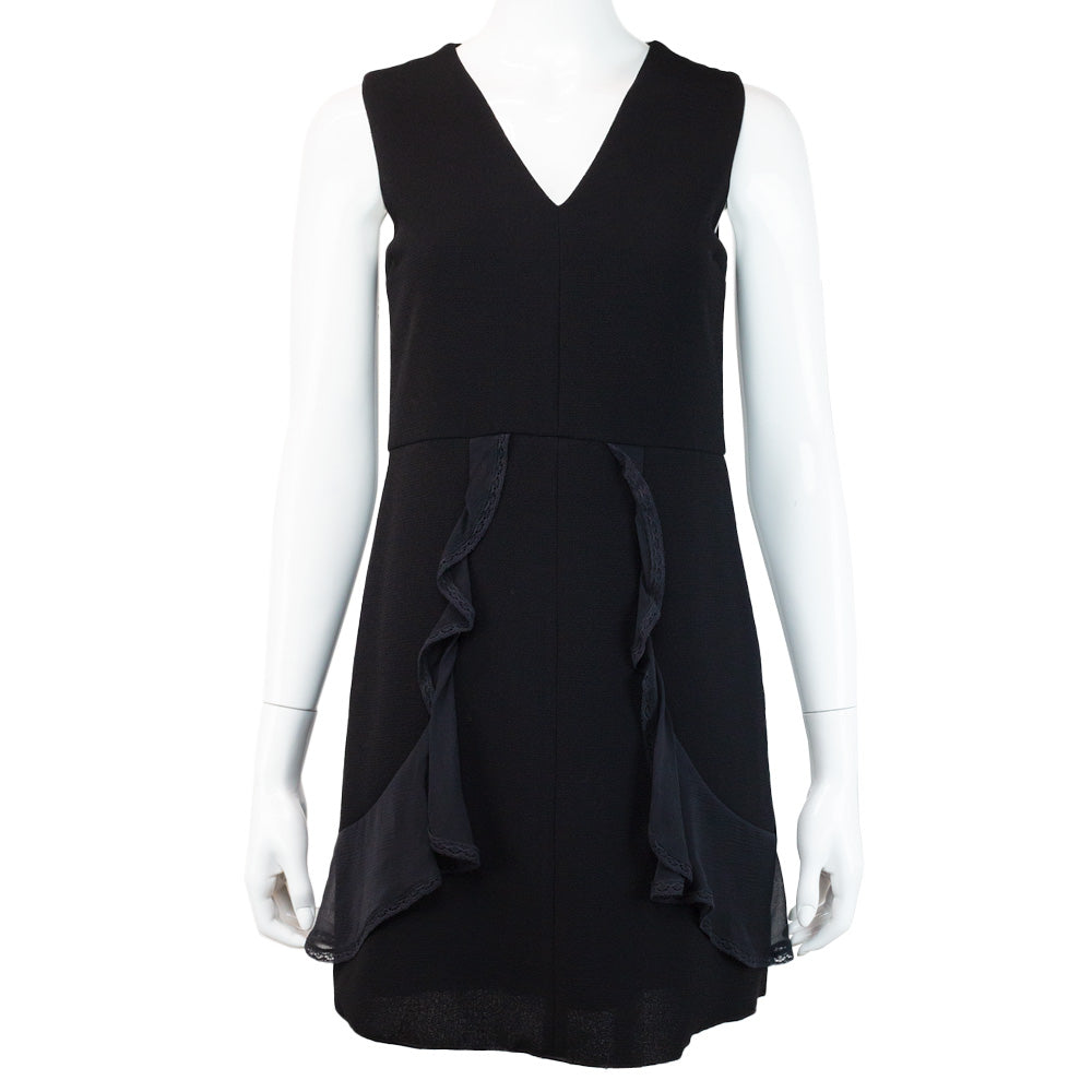front view of See by Chloe Black Ruffle V Neck Dress