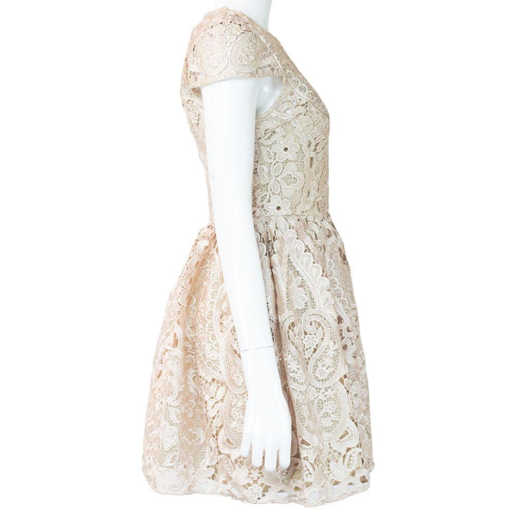 side view of Alice & Olivia Cream Eyelet Cocktail Dress