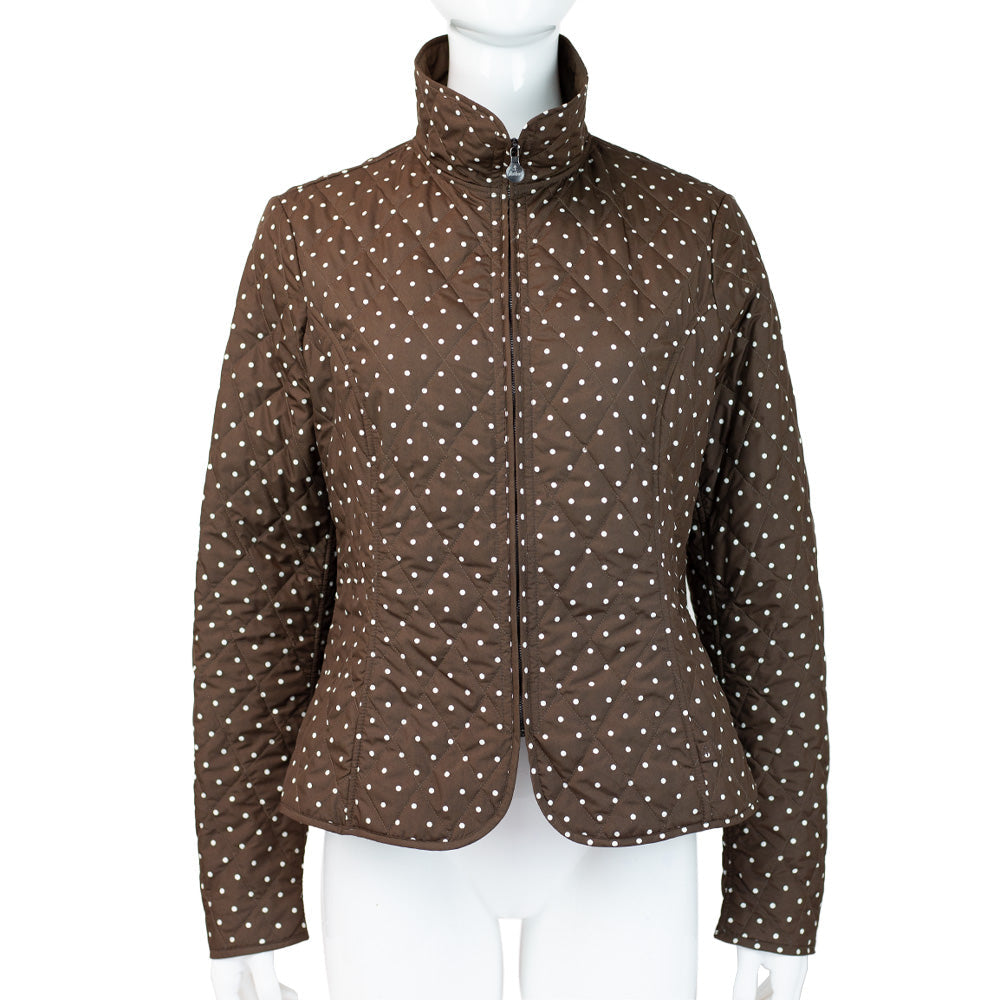 front view of Authier Brown & White Polka Dot Quilted Jacket