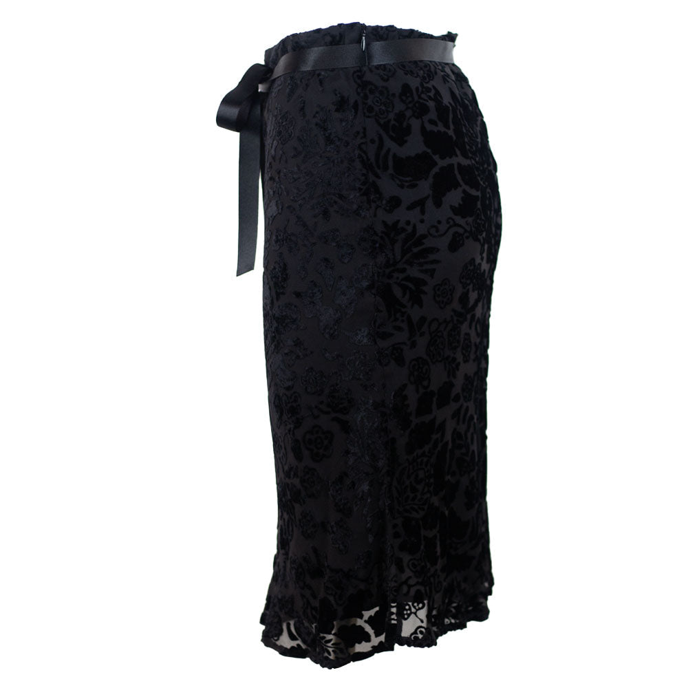 side view of Burberry Black Burnout Velvet Skirt