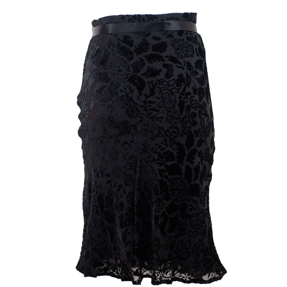 back view of Burberry Black Burnout Velvet Skirt