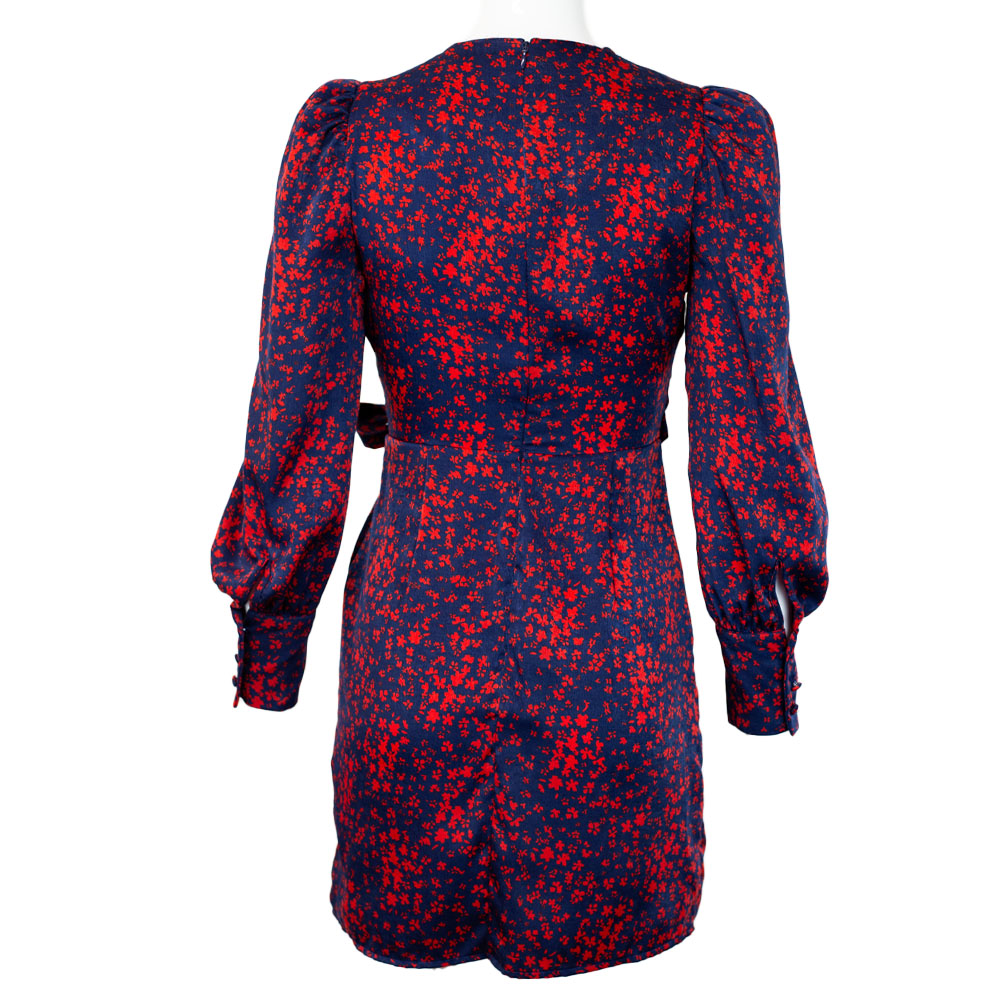 back view of FiveSeventyFive Navy & Red Floral Surplice Mini Dress