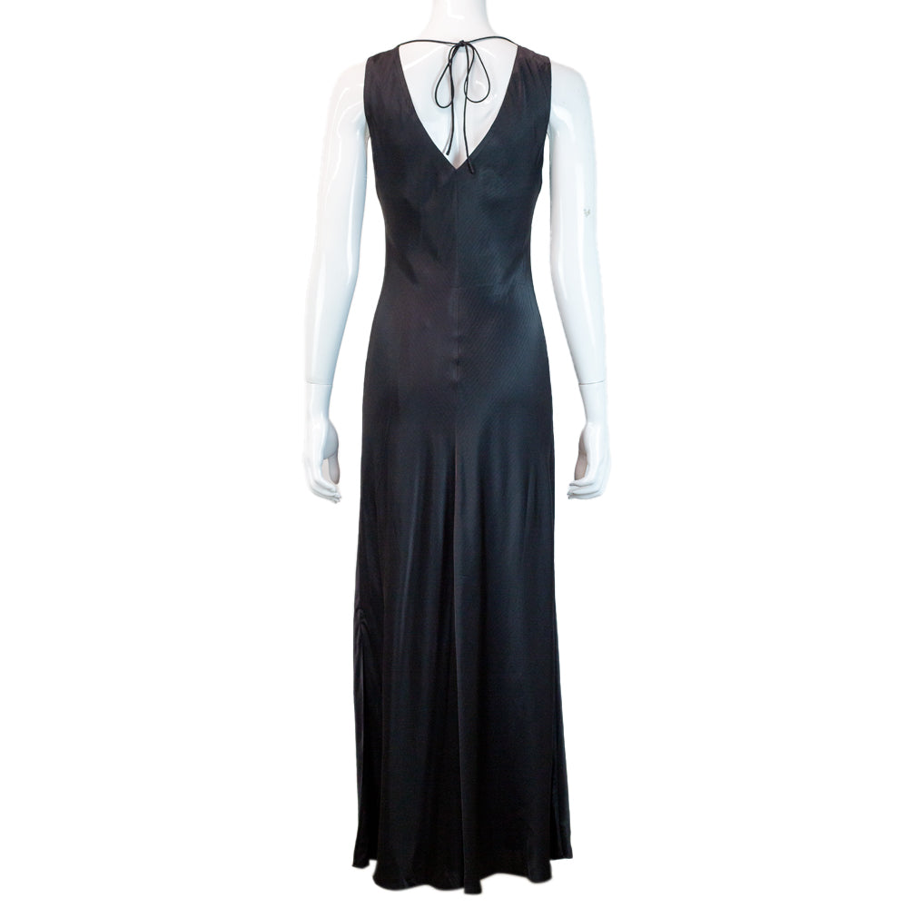 Frame Black Satin Striped Lace Up Maxi Dress | DBLTKE Luxury Consignment Boutique Frame Black Satin Striped Lace Up Maxi Dress | DBLTKE Luxury Consignment Boutique
