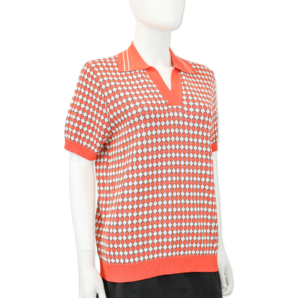 529 Orange Diamond Knit Polo Sweater
