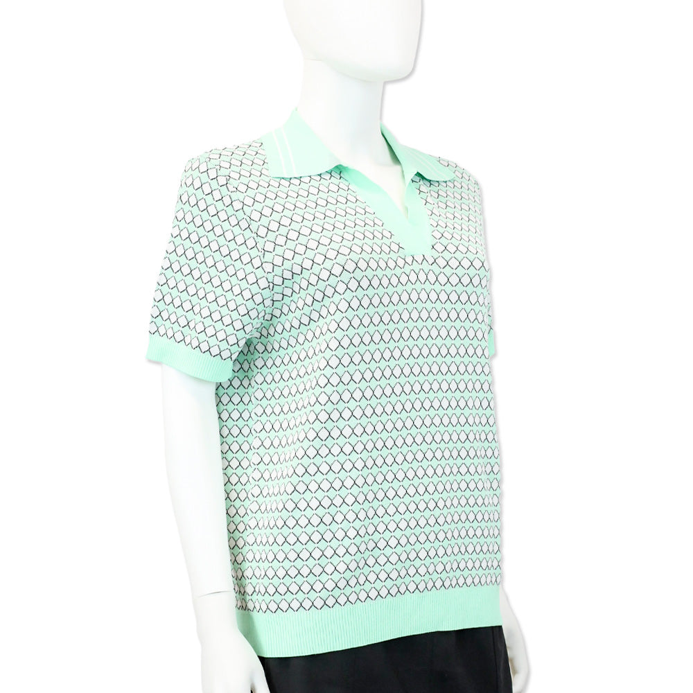 529 Teal Diamond Knit Polo Sweater