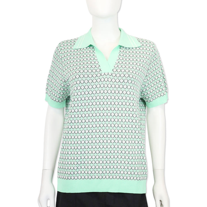 529 Teal Diamond Knit Polo Sweater