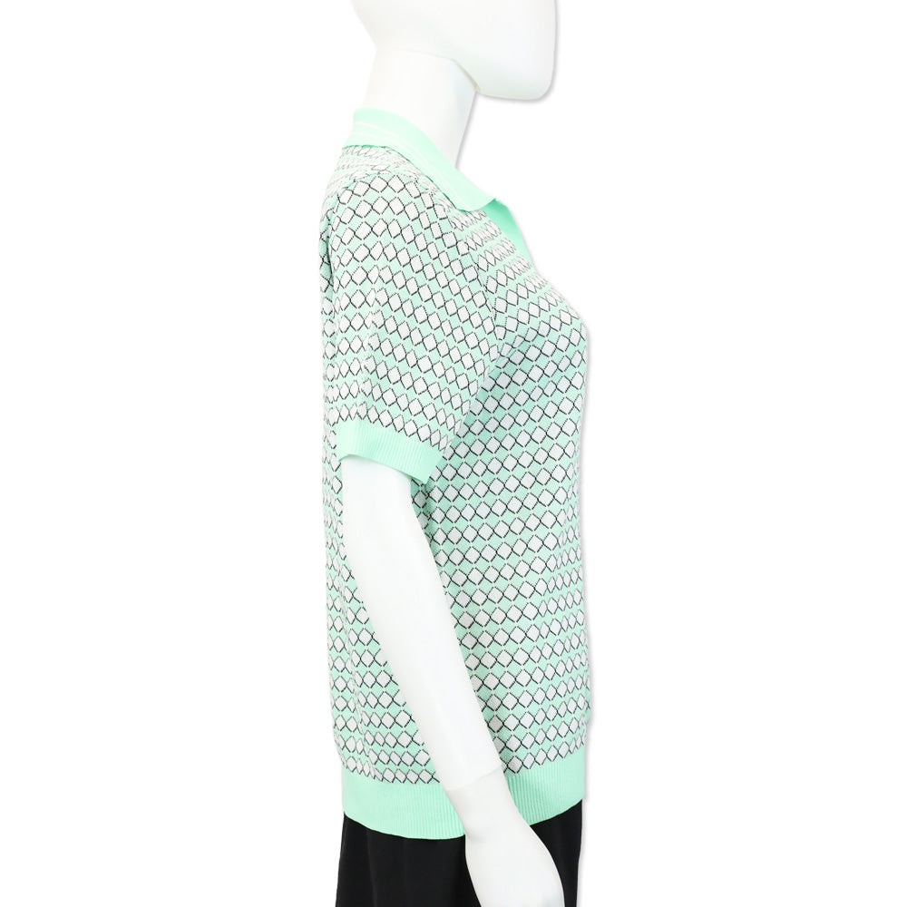 529 Teal Diamond Knit Polo Sweater