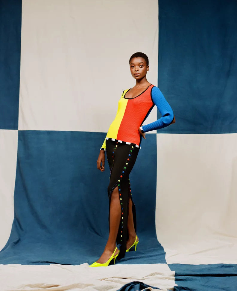 Christopher John Rogers SS21 Color-block Ribbed-knit Sweater